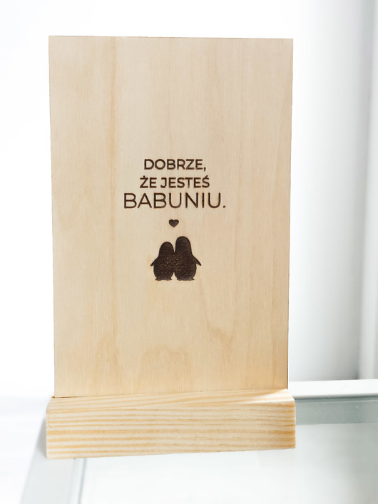 akcesoria dziecięce - różne Drewniana kartka - pingwinki - Dzień Babci
