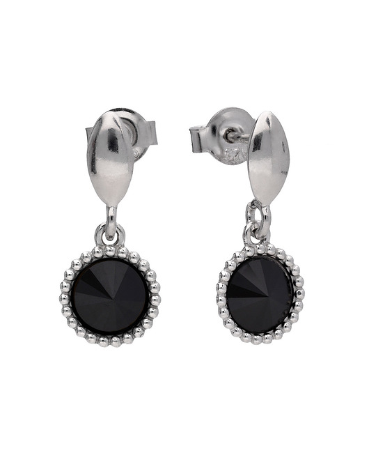 Srebrne kolczyki Swarovski okrągły, czarny kryształ KOM Biżuteria