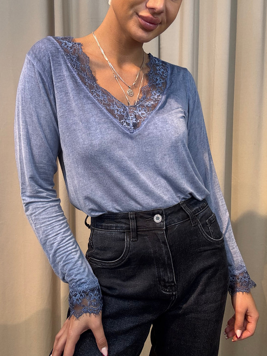 t-shirt damskie Bluzka z koronką Denim