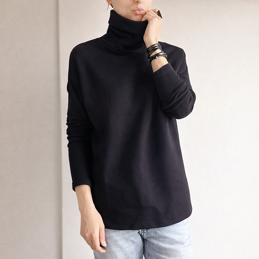 bluza bez kaptura damska Wąski rękaw Golf Czarny