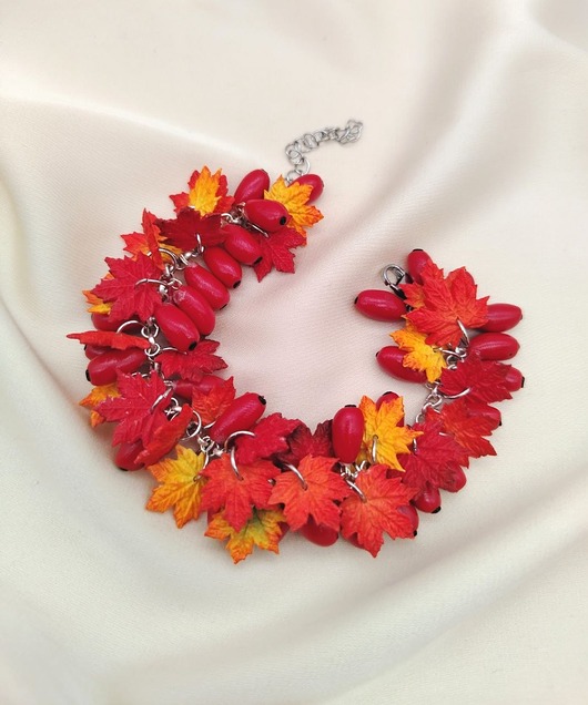 bransoletki - inne Bransoletka jesienna liście klonu i berberys handmade