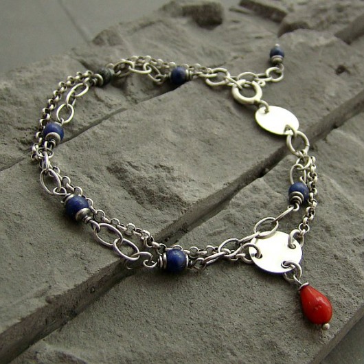 Koral i lapis lazuli  - bransoletka RayOfArt
