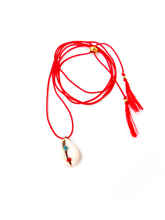 chokery POPPY RED/BABY BLUE naszyjnik z muszlą JEDWAB