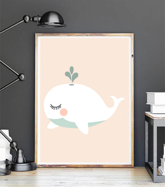 plakat pastelowy wieloryb MUKI design