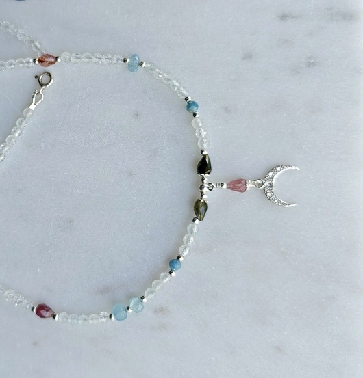 srebrne naszyjniki Naszyjnik z topazów z turmalinami i akwamarynem