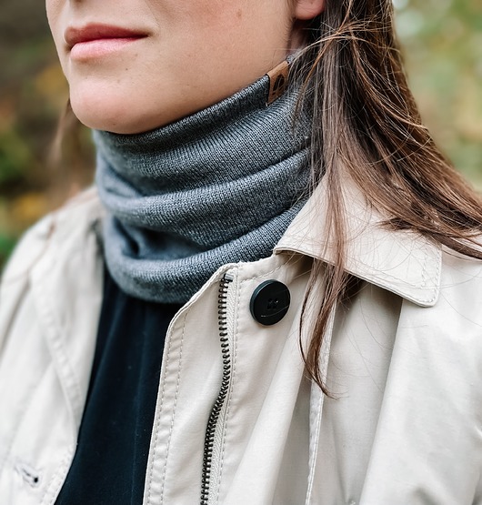 szale damskie KOMIN- wełniany z wełny merino- popiel