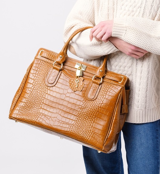 torebki do ręki Torba skórzana Shopper - kolor rudy - mieści format A4 (7140 )