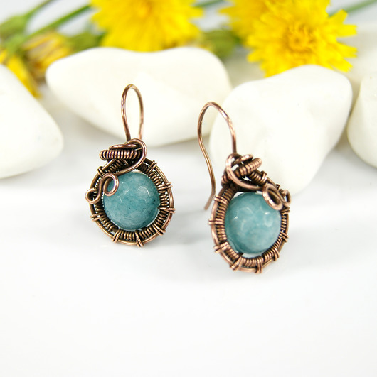 kolczyki wire wrapping Kolczyki z jadeitem