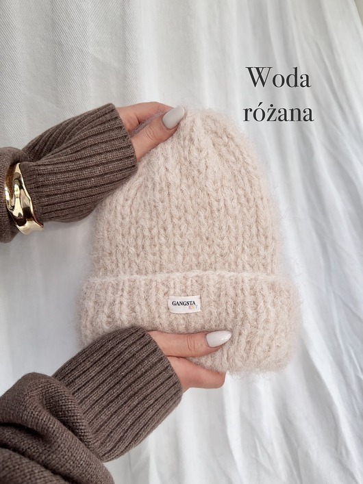 czapki damskie Puszysta czapka Cloud wełna merino alpaka *woda różana*