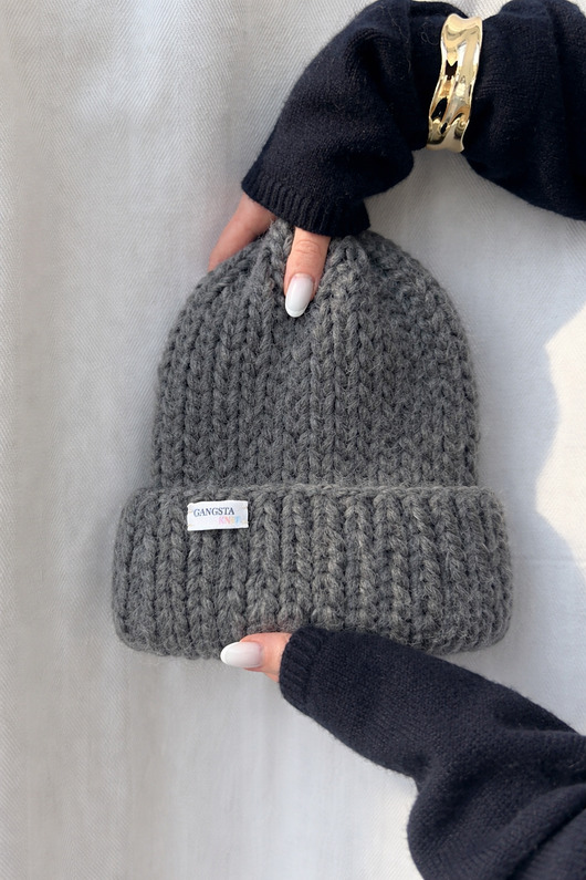 czapki damskie Wełniana czapka z dodatkiem alpaki 100% wełna kolor szary