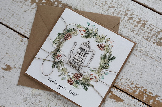 kartki świąteczne Kartka świąteczna ręcznie robiona na Boże Narodzenie imbryk