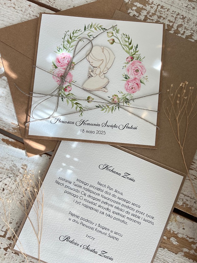 kartki na komunię Personalizowana pamiątka komunii - Kartka na komunię z kopertą