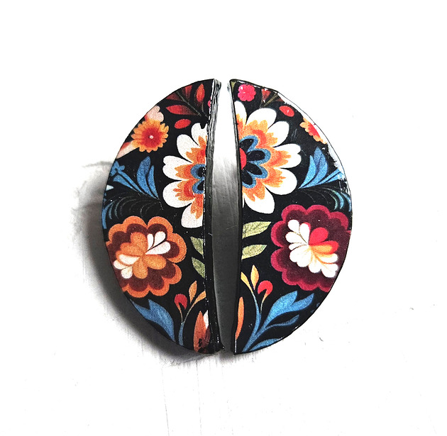 kolczyki drewniane Wkrętki Kwiatki