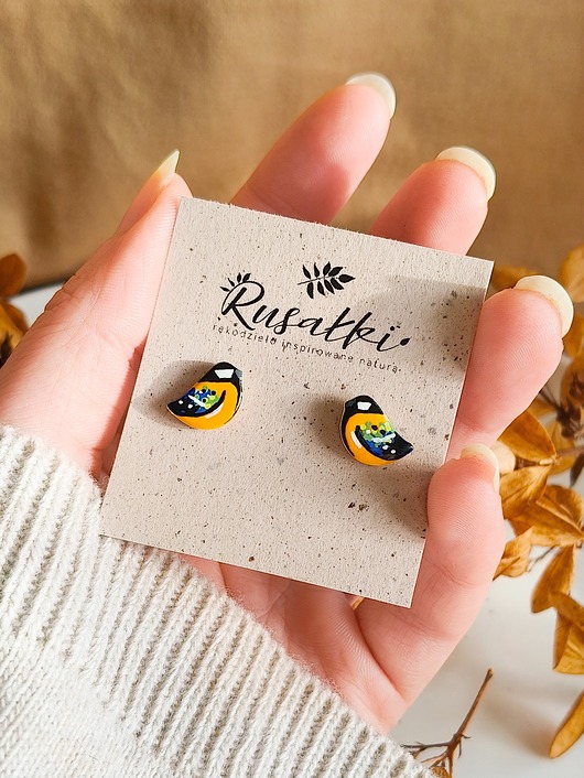 kolczyki z masy plastycznej Kolczyki ptaszki ptaki sikorka bogatka, sikorki bogatki, biżuteria w stylu boho