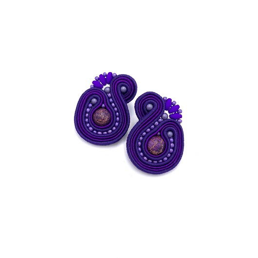 kolczyki soutache Kolczyki sutasz sztyfty fioletowe Mila małe z kulkami jaspisu