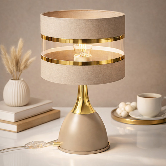 lampy stołowe Lampka Nocna Kaszmirowo Złota Metalowa Włoski Design LED E27