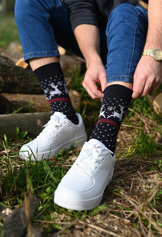 skarpetki męskie Skarpety świąteczne męskie - Renifery i kropki