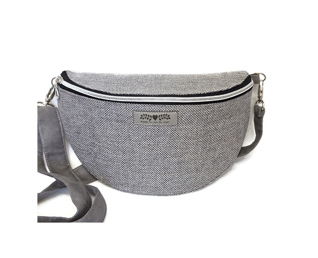 saszetka nerka Szara nerka pleciony materiał boho na ramię