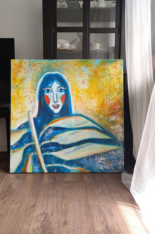 obrazy Obraz ręcznie malowany na płótnie 100x100 cm - Wróżka w dżungli