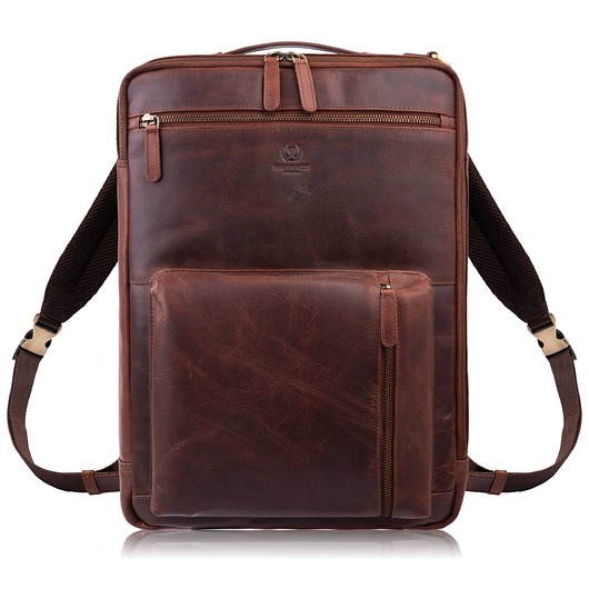 plecaki Plecak skórzany miejski do pracy premium na laptopa koniakowy AY-31-CG