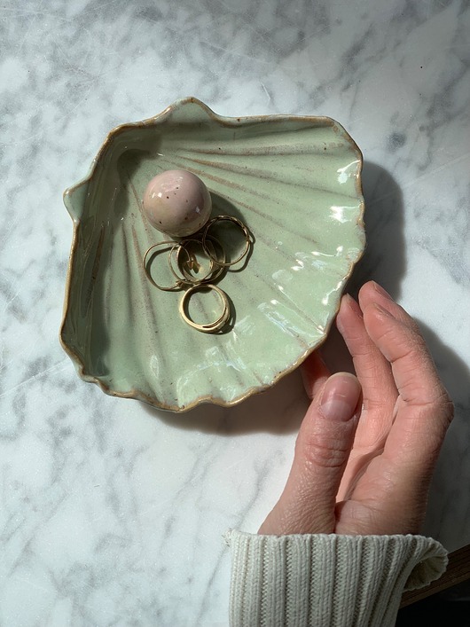pojemniki na biżuterię Podstawka na Biżuterię Palo Santo Ceramiczna Muszelka Mermaid Green
