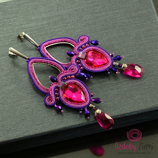 kolczyki soutache Fiolet i intensywny róż -  kolczyki sutasz