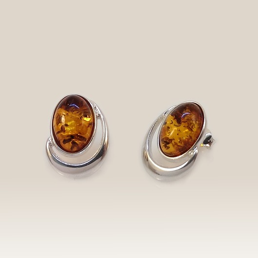 kolczyki z kamieniami Kolczyki na sztyft z bursztynem koniak 17x13mm
