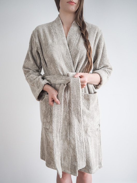 szlafroki damskie Lniany szlafrok frotte DARK NATURAL
