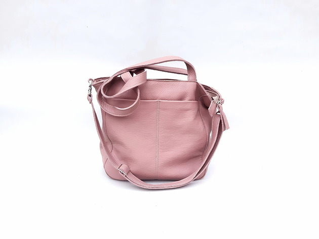 torby na ramię Brudny pastelowy róż skórzana torba z dużymi kieszeniami
