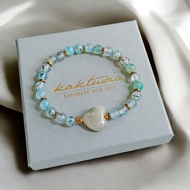 bransoletki z kamieni naturalnych Serce z labradorytu i agat smoczy