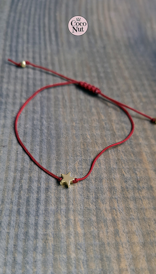 bransoletki na sznurku Złocona bransoletka STAR gwiazdka na sznurku bordo