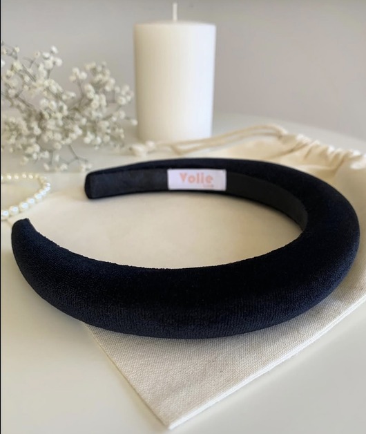 opaski do włosów Czarna welurowa opaska na gąbce Black