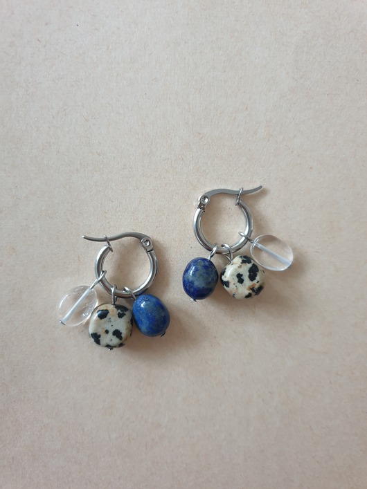 kolczyki z kamieniami Kolczyki TRIO kryształ górski, lapis lazuli, jaspis dalmatyński