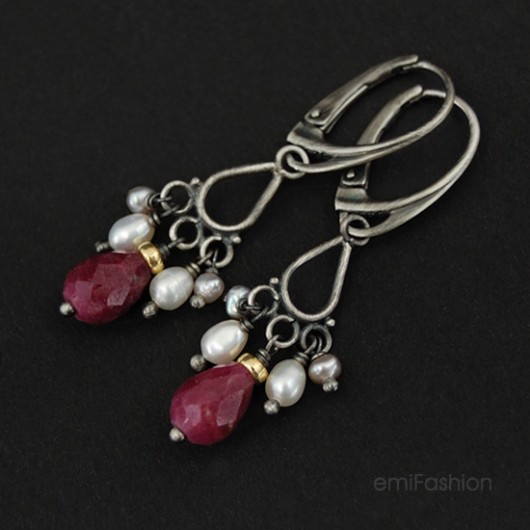 Kolczyki Rubin i perły  MAREMI Jewelry