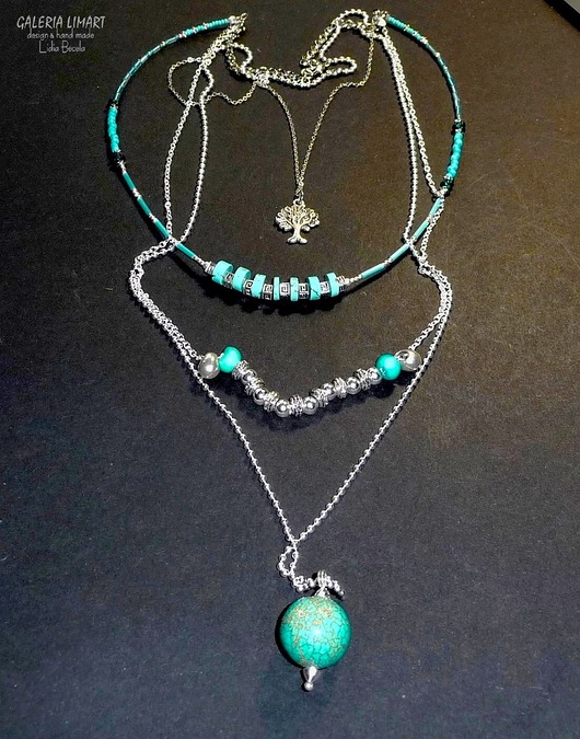 naszyjniki - inne Turkusowy naszyjnik 3w1: kupujesz 1 masz 3 modne naszyjniki BOHO unikat handmade