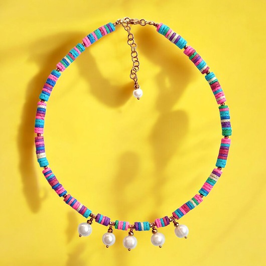 korale SUMMER COLLECTION naszyjnik : duże perły i kolorowa lawa