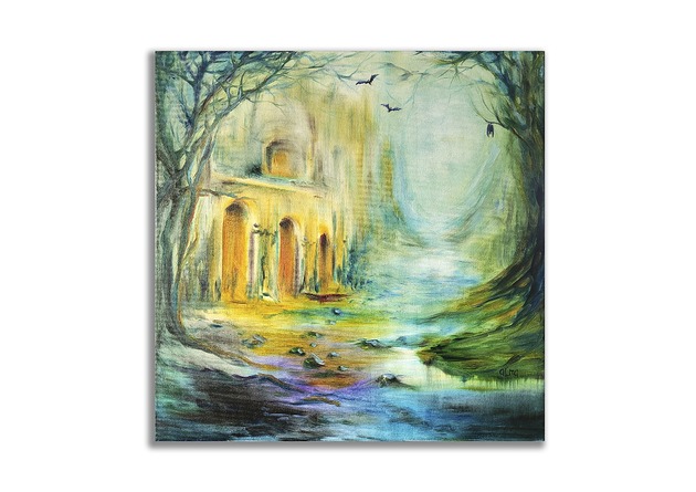 obrazy Obraz olejny ręcznie malowany 50x50 cm autorski oryginalny magiczny las