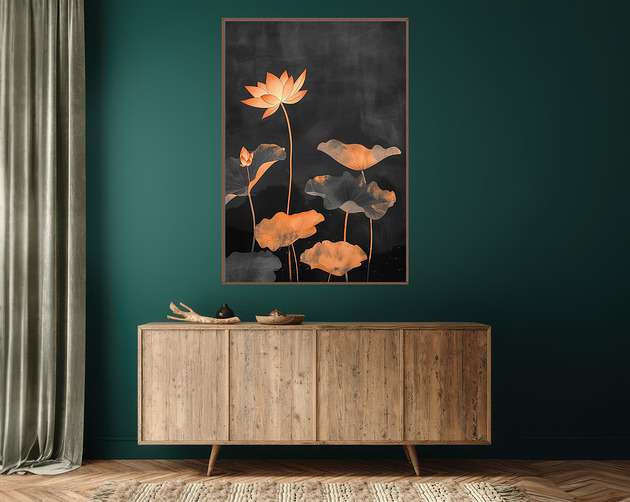 plakaty Liście lotusu - Plakat, druk - Chiński Orient, Harmonia Zen, Wabi Sabi #121