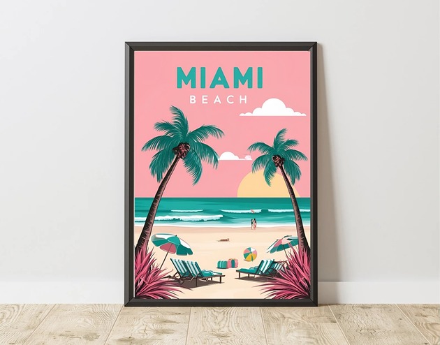 plakaty PLAKAT dekoracyjny pastelowy, miami beach poster