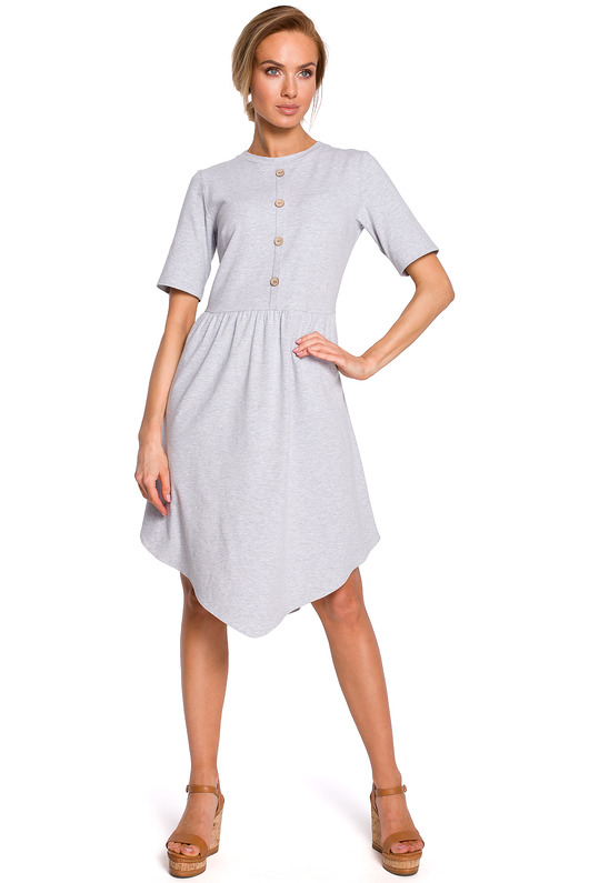 sukienki midi damskie Sukienka z guziczkami-szara(M-434)