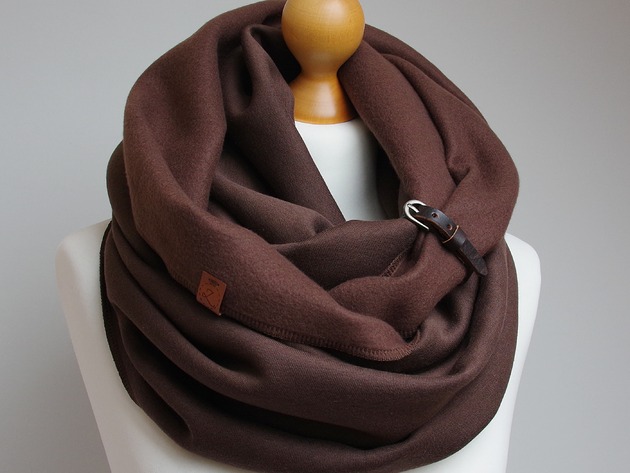 szale damskie Duży zimowy komin damski CZEKOLADOWY, KOMIN oversize z zapinką