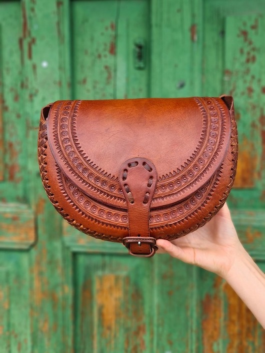 torby na ramię Skórzana torebka góralska ręcznie robiona Nicte wzory zakopane