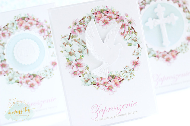 zaproszenia na komunię Zaproszenie na I Komunię Świętą - GOŁĄBEK różowy