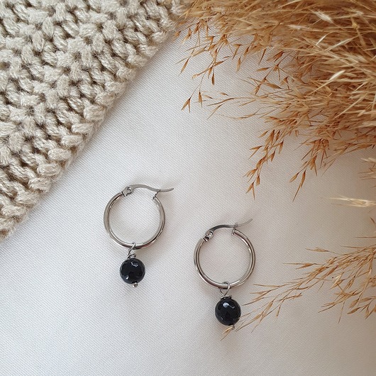 Kolczyki złote koła z onyksem LEI handmade 