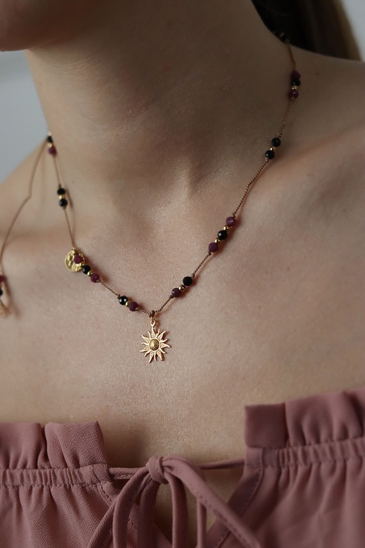 złote naszyjniki Naszyjnik z Rubinami, Naszyjnik z Małych Koralików, Naszyjnik Turmalin