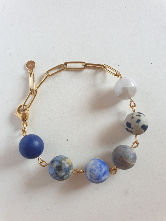 bransoletki z kamieni naturalnych Bransoletka FANABERIA kulki, labradoryt, lapis lazuli, jaspis oceaniczny
