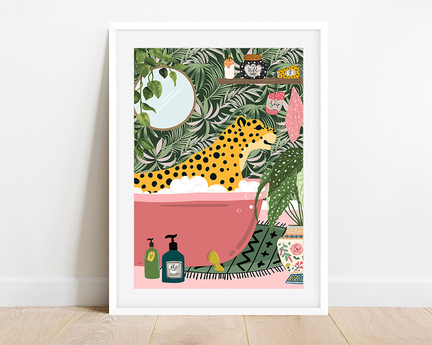 grafiki i ilustracje Lampart relaksuje się w wannie