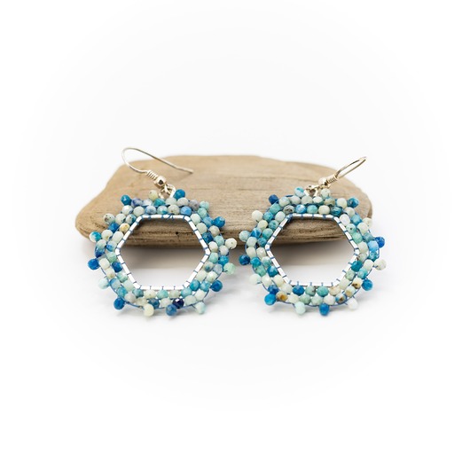 kolczyki srebrne Kolczyki srebrne - koła z kamieni naturalnych - granit z azurytem