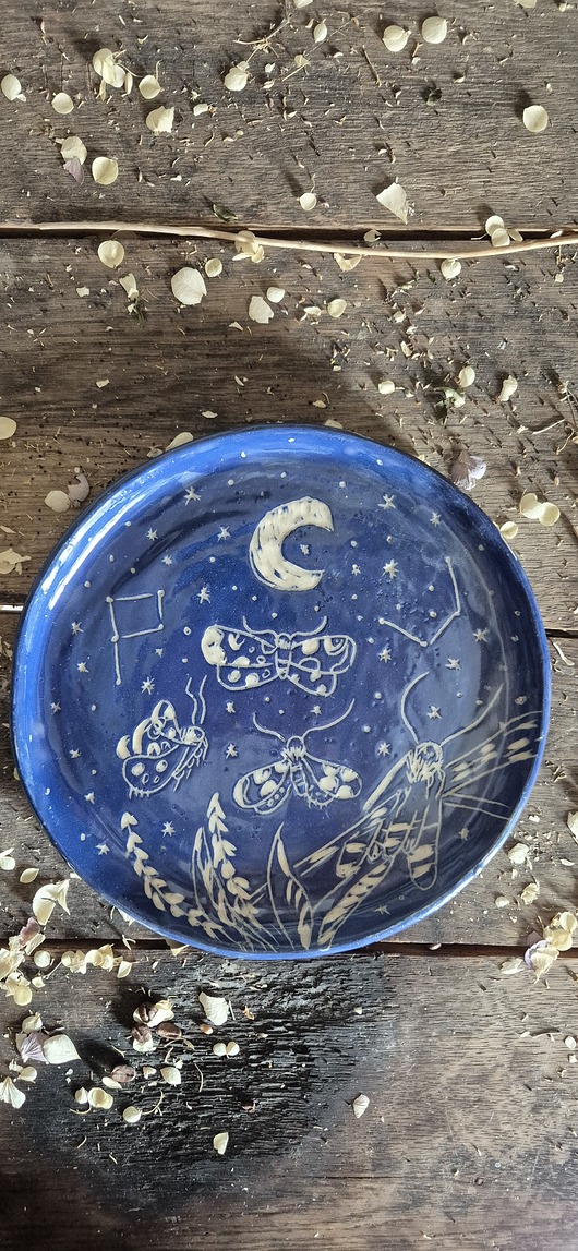 patery i talerze Talerz ćmy nocne, 2o cm talerz sgraffito, noc z ćmami