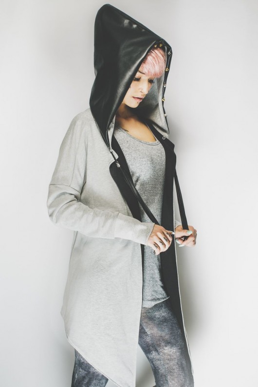 Bluza kardigan płaszcz S/M M/L kaptur skóra  Benni